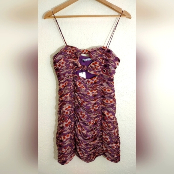 Zara Purple And Burgundy Ruched Sides Mini Dress - Picture 5 of 13